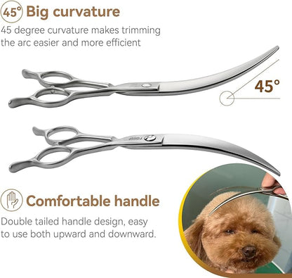 Professional 45°Curved Grooming Scissors for Dogs 7.5 in Big Arc Curved Shears for Professional Groomer Japan VG10 High-carbon Steel Right Hand Matte