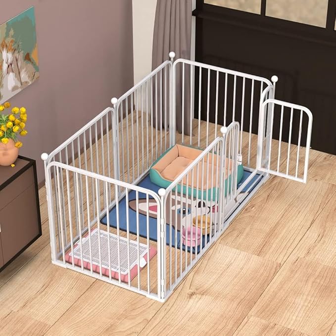 PEIPOOS Dog Pen Pet Playpen Panel Pen Bunny Fence Indoor Outdoor Fence Playpen Heavy Duty Exercise Pen Dog Crate Cage Kennel(White)