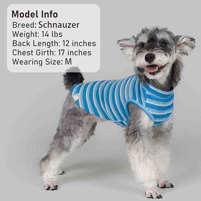 KYEESE 2Pack Waffle Dog Shirts for Small Dogs Stretchy Dog T-Shirts Lightweight Pet Tank Top Sleeveless Striped Pet Shirt Vest Breathable Cat Shirt, Small, Blue+Striped