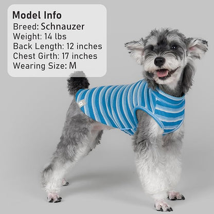 KYEESE 2Pack Waffle Dog Shirts for Small Dogs Stretchy Dog T-Shirts Lightweight Pet Tank Top Sleeveless Striped Dogs Shrit Vest Breathable, Large, Blue+Striped