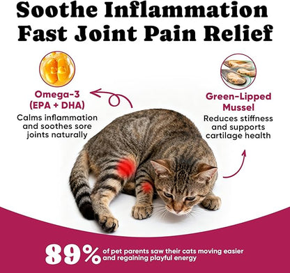 Glucosamine for Cats, Cat Joint Supplement with Chondroitin, Omega-3s & Green-Lipped Mussel, Pain Relief Crunchy & Creamy Treats for Senior Cats, Hip & Joint, Mobility & Flexibility Support -450 Chews
