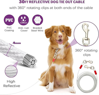 360° Swivel Dog Tie Out Cable and Stake - 30 Ft Dog Yard Leash and Stake Rust Proof for Small Medium Large Dogs - Petfect for Grass Yard Camping Outdoor