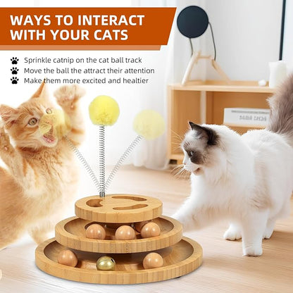DoogCat Cat Ball Track Toy with Puzzle Top, 3-Level Tower with 9 Removable Balls, Interactive Toy for Kitten Mental & Physical Exercise