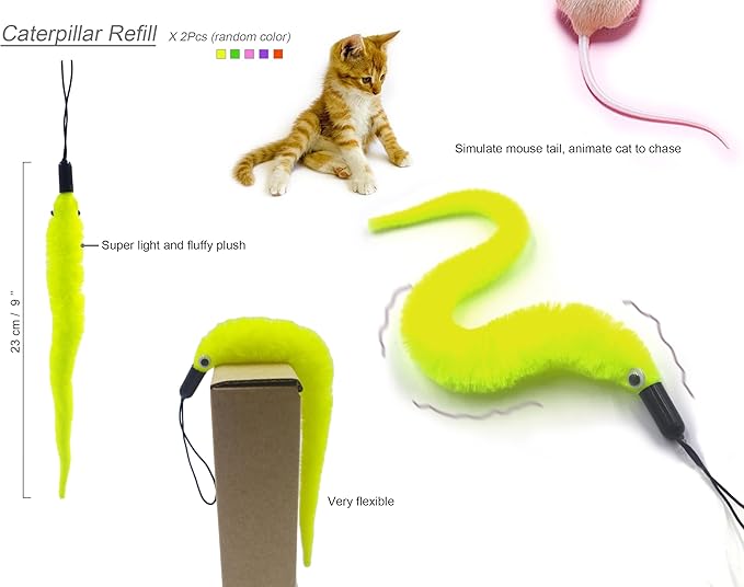 YOOGAO Pet Cat Toys Wand Retractable Interactive Feather Teaser Cat Toy with Bell, 5pcs Refills