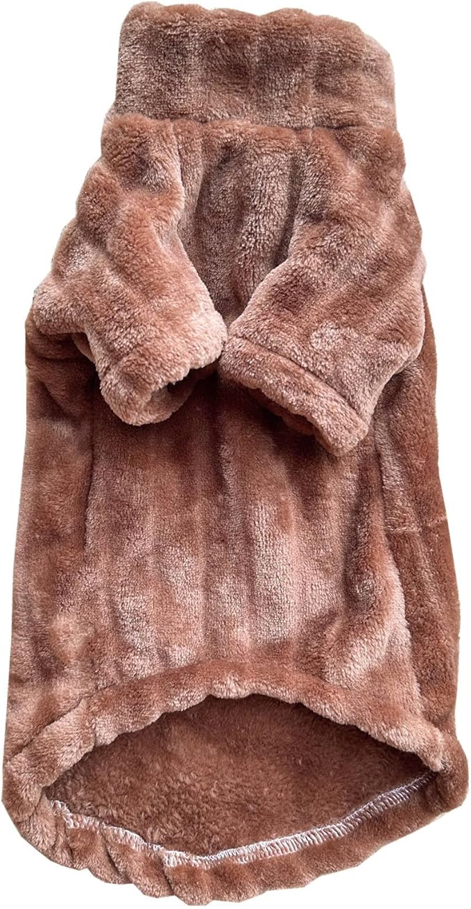 Turtleneck Sweater for Sphynx Cat Soft Coral Fleece Cat Clothes Thick Winter Warm Outfit Coat for Hairless Cats and Small Dogs Apparel with Sleeves (Brown, M (5-7 lbs))