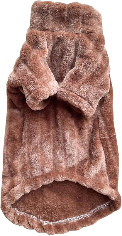 Turtleneck Sweater for Sphynx Cat Soft Coral Fleece Cat Clothes Thick Winter Warm Outfit Coat for Hairless Cats and Small Dogs Apparel with Sleeves (Brown, M (5-7 lbs))
