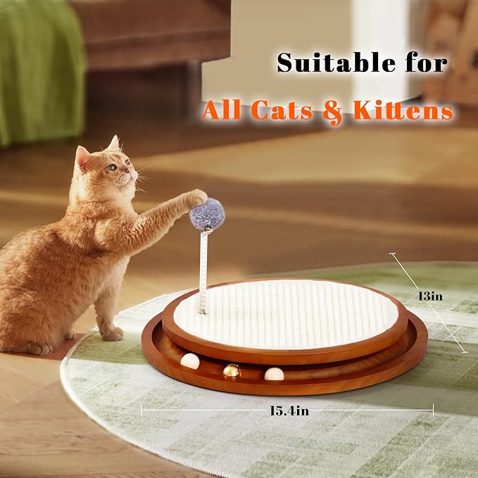 LMUGOOS Cat Scratcher, Cat Cratch Sisal Pad with Wooden Roller Ball Toy, Cat Scratchers Interactive Toys for Indoor Cats, Satisfies Kitten’s Scratching, Chasing and Hunting