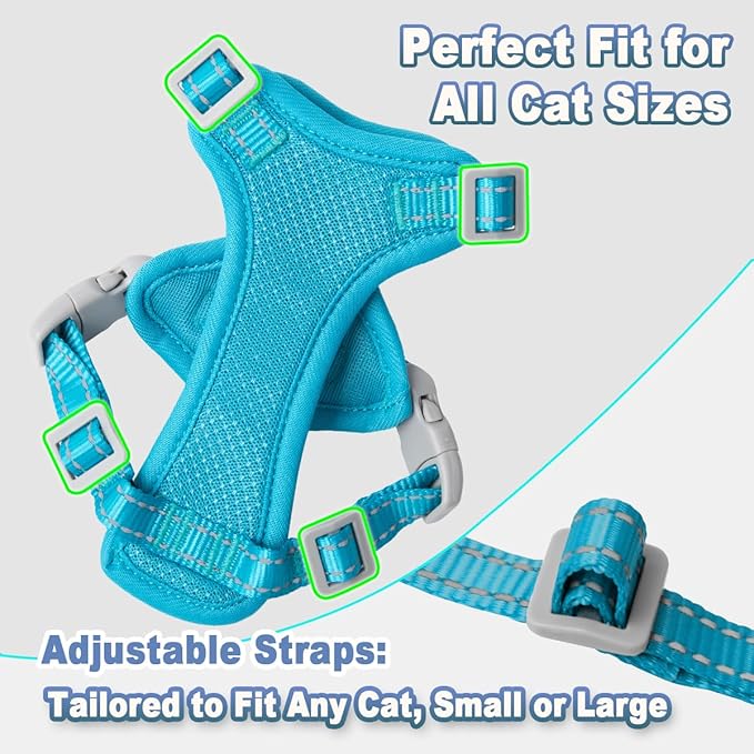 Cat Harness and Leash Set Escape Proof for Kitten Walking, Soft Adjustable Top Handle Vest Harnesses for Cats, Easy Control Breathable Reflective Small Medium Large, Blue,S
