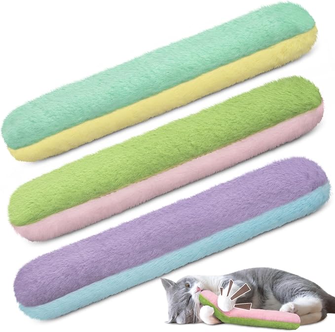 Retro Shaw Refillable Cat Toys 3Pcs with Natural Catnip and Crinkle Sound, Interactive Soft Pillow Kicker Toys for Boredom Relief & Safe Teeth Cleaning, Fun for Indoor Cats Kittens