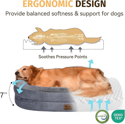 Orthopedic Waterproof Large Dog Bed: Washable Dog Bed with Bolsters - Removable Orthopedic Cover for Medium L XL Large Sized Pet - Non-Slip - Dark Gray