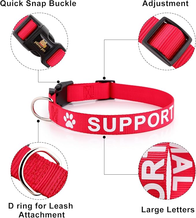 Plutus Pet Support Animal Collar,Printed in Large Letters on Nylon Webbing,Prevents Accidents by Warning Others of Your Dog in Advance,Two Colors,Four Sizes,Neck 8-12 inch,Extra Small,Red