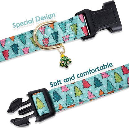 Faygarsle Green Dog Collar with Charm Design Christmas Theme Pattern for Small, Medium, Large Dogs - Cute, Stylish Collar for Girl, Boy Dogs