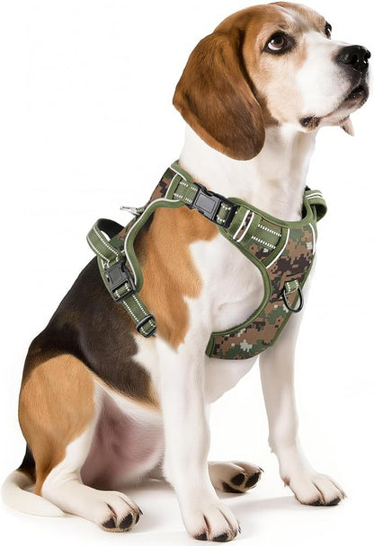 Timos Dog Harness Medium Sized,No Pull Dog Harness Adjustable Metal Rings 3 Buckles,Reflective No Choke with Easy Control Handle for Medium Dogs,Military Green M
