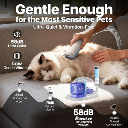 Dog Grooming Kit with Vacuum, 15000Pa Pet Hair Clipper and Shedding Brush, 50dB Low Noise, 2L Capacity, White