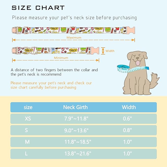 Faygarsle Snack Pattern Dog Collar for Small Medium Large Dogs Cute Puppy Collars for Female Dogs for Summer Spring Wedding Necklace Girl Dog Collar L