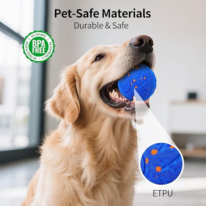 SCHITEC Smart Interactive Dog Toy Ball - Automatic Bouncing, Rolling & Vibrating Motorized Ball for Medium Large Dogs, Rechargeable Self-Moving Electronic Pet Toy for Boredom & Indoor Chase(Blue)