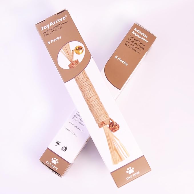 JoyArrive Natural Dried Matatabi Cat Chew Stick with Gall Fruit, Raffia Grass & Bell Cat Ball Toys, Handmade Silvervine Sticks Interactive Catnip Toys for Teething & Entertainment (Size M Color D)