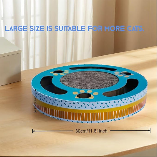 Jollytail Interactive cat Toys for Indoor Cats Scratch pad with 2 Bell Balls and Kitten Tunnel and Scratching Board 11.81 Inch Round