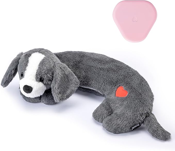 Moropaky Heartbeat Puppy Toys Dog Heartbeat Toy for Anxiety Relief Calming Aid, Heartbeat Stuffed Animal for Puppy Dog Comfort Sleep Aid Crate Training, Puppy Essentials, Dark Gray