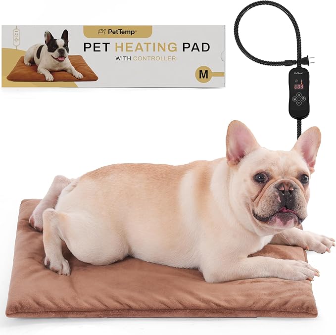 PetTemp Pet Heating Pad for Cats and Dogs, Heated Cat Bed & Dog Heating Pad with 5 Temperature Levels, Waterproof Heated Pet Mat with Timer, Auto Power-Off and Chew Resistant Cord, 20'' x 16''