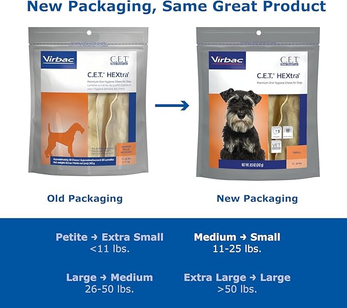 Virbac C.E.T. HEXtra Premium Oral Hygiene Chews for Dogs, 11-25 lbs, 8.5 Oz