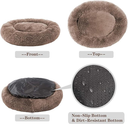 MFOX Calming Dog Bed (S/M/L/XL) for Medium and Large Dogs Comfortable Pet Bed Faux Fur Donut Cuddler Up to 15/30/50/90lbs