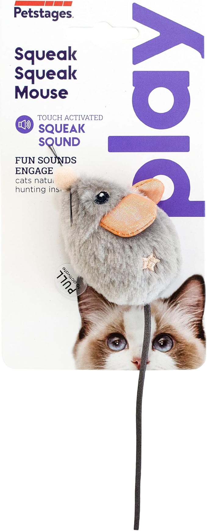 Catstages Squeak Squeak Mouse Cat Toy with Touch-Activated Sound & Catnip, Gray (Pack of 2)