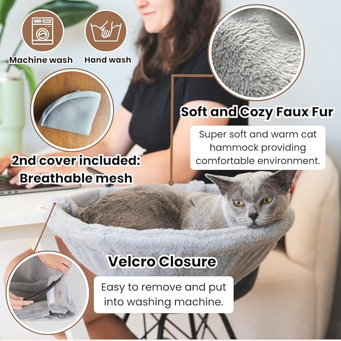 Cat Desk Bed - Stable and Sturdy, Bedside and Desk Perch, Rotating Cat Hammock with 2 Washable Covers, Non-Slip Clamp - Safe, Space-Saving Cat's Furniture for Remote Workers, Gamers, Holds Up to 40lbs