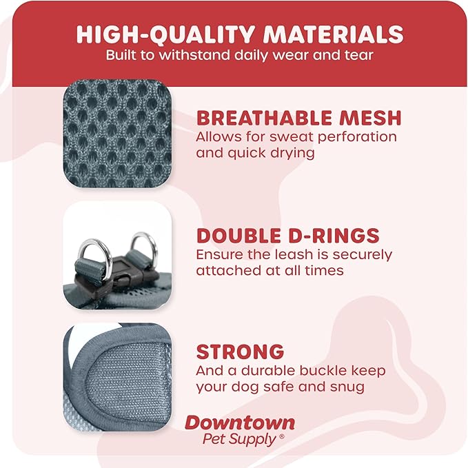 Downtown Pet Supply Step in Dog Harness No Pull, X-Large, Titanium - Adjustable Harness with Padded Mesh Fabric and Reflective Trim - Buckle Strap Harness for Dogs