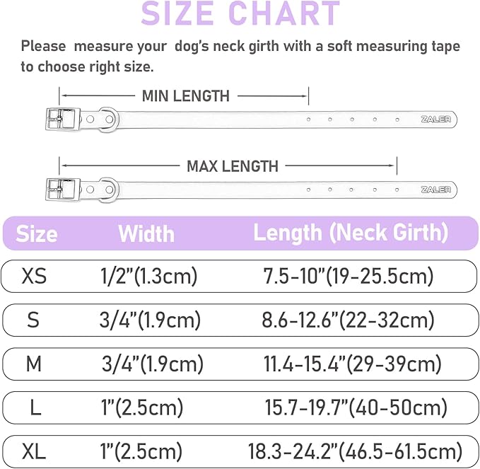 ZALER Waterproof Dog Collar, Adjustable Odor Proof Dog Collars Easy to Clean, Soft Comfortable Pet Collars for Large, Medium Small Dogs (Lilac Purple, XS(Length:7.5''-10''; Width:0.5''))
