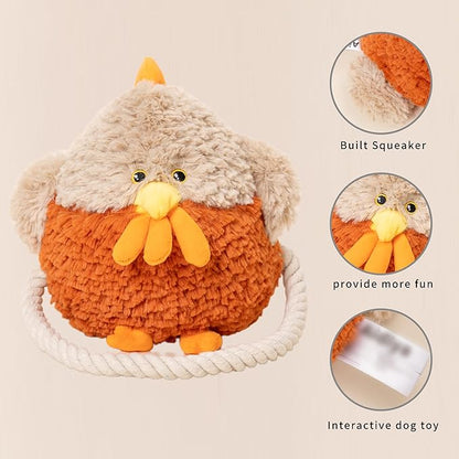 Aidiya Plush Squeaky Dog Toy with Crinkle Paper Interactive Rope Stuffed Animal Dog Plush Chewing Toy for Puppy Small and Medium Dogs (Orange)