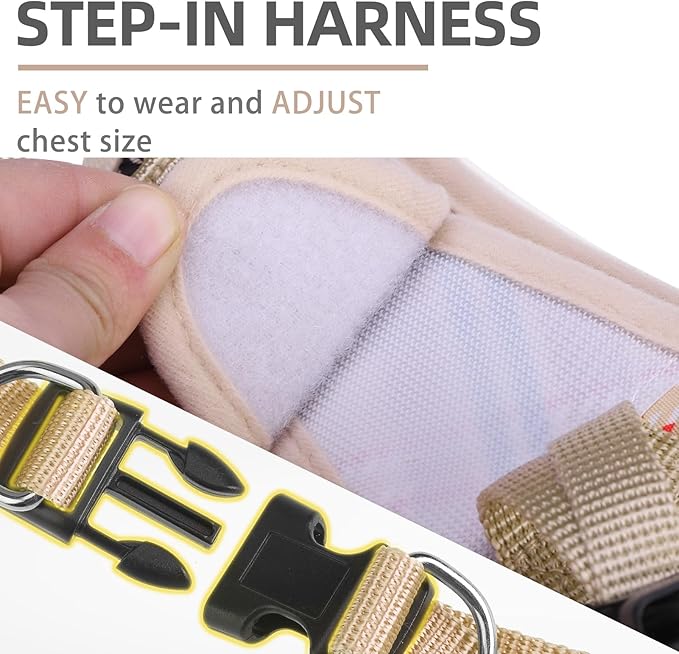 PUPTECK Dog Harness and Leash Set for Small Medium Dogs No Pull Step-in Soft Mesh Puppy Cat Vest Harnesses Reflective at Night, Plaid Pattern Beige S