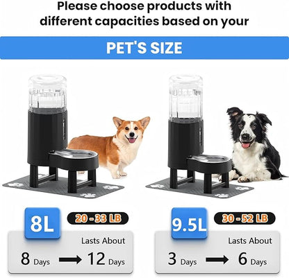 CZPET Elevated Dog Water Bowl Dispenser with Mat for Large Dogs,Tall Raised Pet Waterer Stand,Relieve Neck Pressure,Large Capacity and Drinking Area Noise-Free for Pets Dogs (9.5L+Stand+Mat,Black)