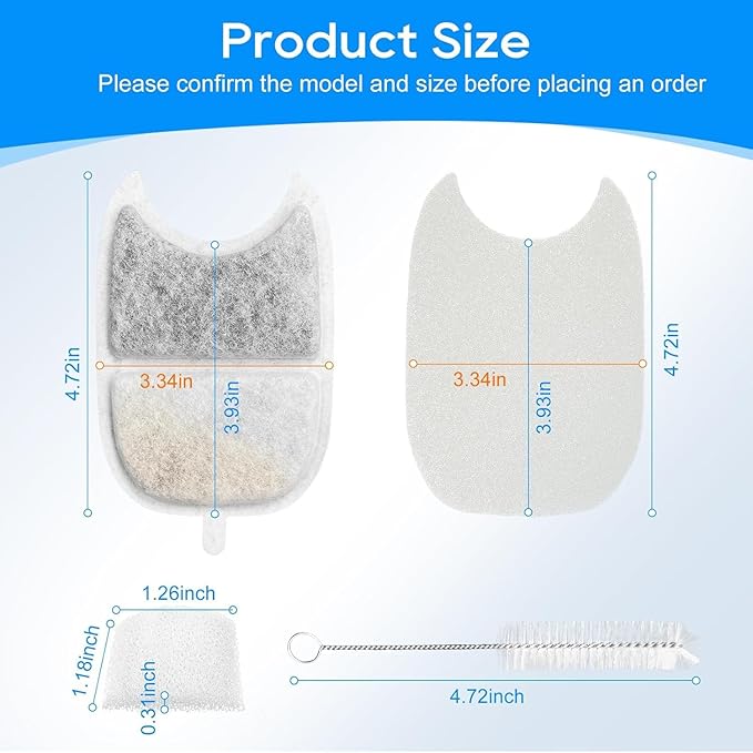 Cunina 12 Set Cat Water Fountain Filter Replacements & Sponges for 135 fl oz/4L Pet Fountain Drink Machine Dog Water Fountain, YPD-C004P YPD-C004S Water for Cats Drinking Fountain Pump Replacement