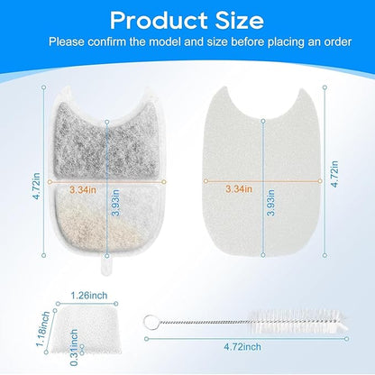 Cunina 12 Set Cat Water Fountain Filter Replacements & Sponges for 135 fl oz/4L Pet Fountain Drink Machine Dog Water Fountain, YPD-C004P YPD-C004S Water for Cats Drinking Fountain Pump Replacement