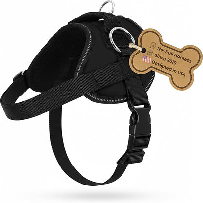 Bark Appeal Black No-Pull Dog Harness for Extra Small Sized Pets – Adjustable, Reflective Vest with 3 Leash Clips for Added Control, Easy Walks & Training – XS