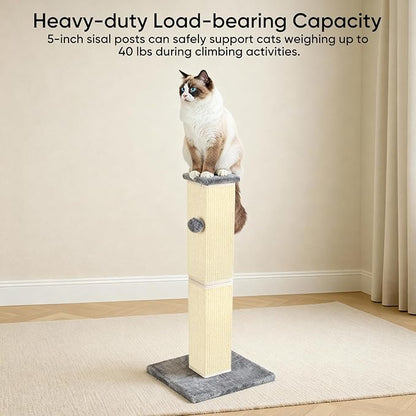YULOYI 32" Tall Cat Scratching Post for Large Indoor Cats & Kittens, Cat Scratcher with Extra Large Stable Base and Natural Sisal, Sturdy Cat Scratch Post to Protect Furniture & Couch, Grey
