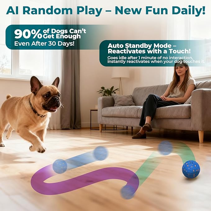 Smart Interactive Dog Toy Ball – Automatic Moving, Bouncing & Rolling, 3 Modes, Chew-Proof E-TPU Shell, Waterproof, Rechargeable,Dog Ball for Medium and Large Dogs,Blue