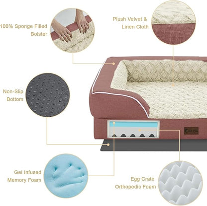 Casa Paw Orthopedic XL Dog Beds, Waterproof Memory Foam Big Pet Bed for Extra Large Sized Dogs 45x35Inch, Non-Slip Bottom and Egg-Crate Foam Dog Couch Bed with Washable Removable Cover, Pink