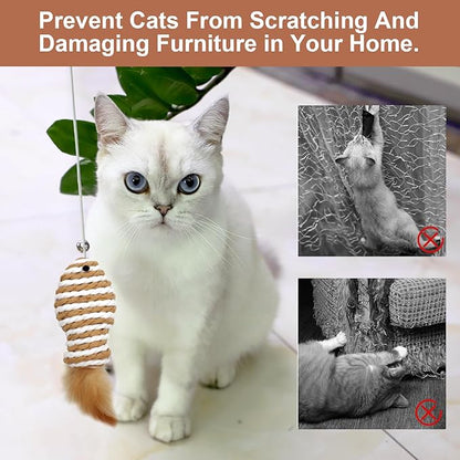Goosheep 15.8inch 3Pack Interactive Cat Wand Toy for Indoor Cats Teases for Bored Indoor Adult Cats to Chase and Exercise Solid Wood Bell Ball