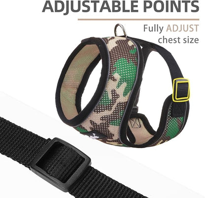 PUPTECK Soft Mesh Dog Harness and Leash Set Pet Puppy Cat Comfort Padded Vest No Pull Harnesses, Camouflage, XS