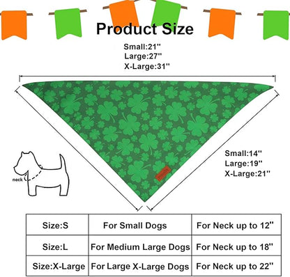 PTDECOR St. Patrick's Day Dog Bandana, Reversible Dog Scarf, Multi Size Offered, Green Shamrock Pet Bandanas for Medium Large Dogs Pets (St. Patrick's Day, Large)