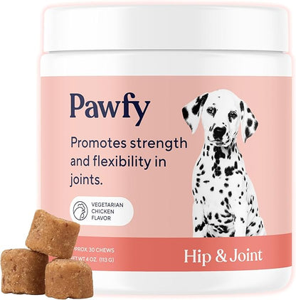 Pawfy Hip & Joint Supplement for Dogs with MSM & Vitamins | Glucosamine Chondroitin for Small, Medium & Large Breed - Supports Mobility & Bones | Glucosamine for Dogs with Omega 3-30 Chews