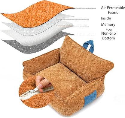 RAFASAFA Large Orthopedic Dog Sofa Bed with Sides, Carry Handle & Side Pockets .Plush Chenille Orthopedic Pet Bed Couch for Large Dogs.Portable Snuggler for Indoor Use, Travel & Recovery(Orange)