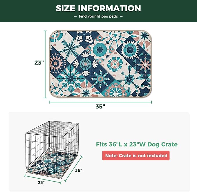 FXW Washable Pee Pads for Dogs, Puppy Pads with Super Absorbent, Specifically Designed for 36inch Cages, 23" x 35" Rectangle, Tie-Dye Beige, 2 Packs