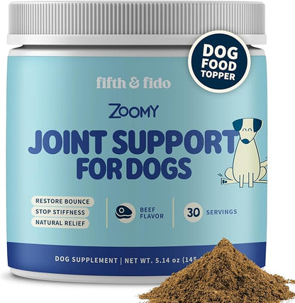 Fifth & Fido Joint Supplement for Dogs - Glucosamine for Dogs - Pet Vitamins and Supplements Powder with Chondroitin & MSM - Hip & Joint Support for Mobility, Stiffness & Flexibility - Mushroom Blend