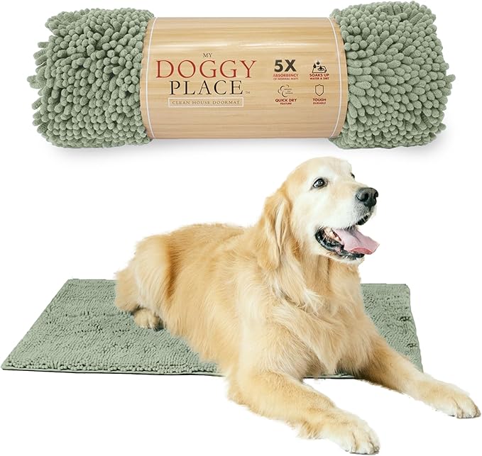 My Doggy Place Dog Mud Mat, 36" x 26" Sage – Thick Microfiber Entry Rug for Snow, Mud & Salt – Absorbent, Quick-Dry, Washer-Safe & Non-Slip, Large