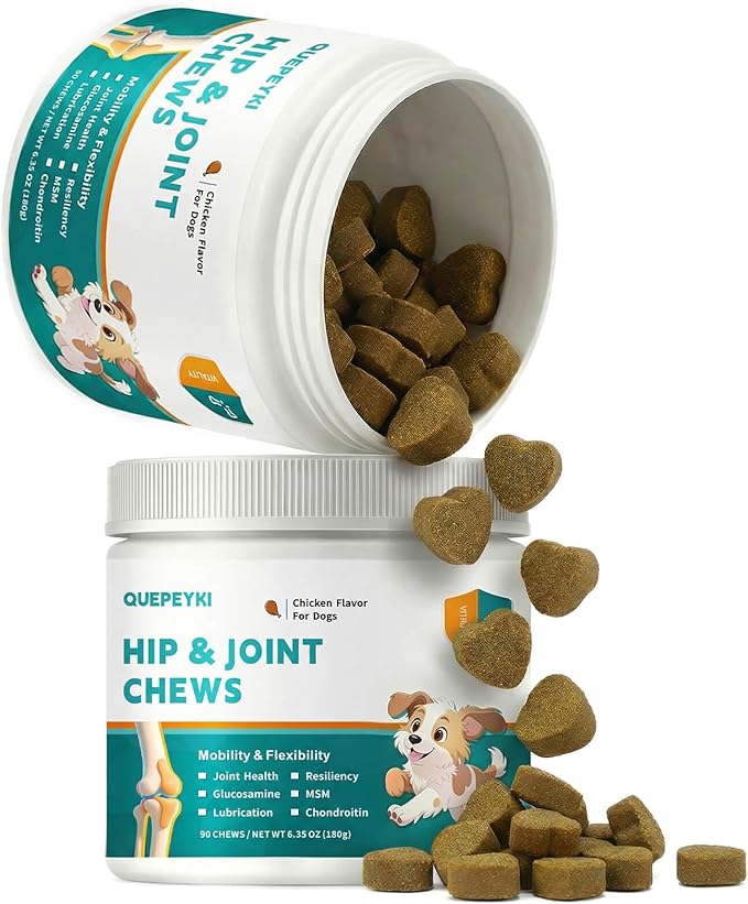 Glucosamine for Dogs Hip and Joint Supplement for Dogs Chews with Glucosamine Chondroitin Omega 3 MSM and Turmeric for Pain Relief, Mobility & Hip Care- Chicken Flavor, 90 Ct