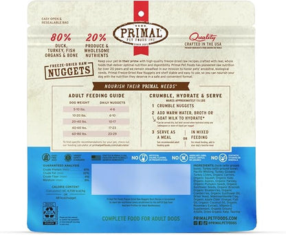 Primal Freeze Dried Raw Dog Food Nuggets, Duck, Complete & Balanced Meal, Also Use as Topper or Treat, Premium, Healthy, Grain Free, High Protein Raw Dog Food, 14 oz