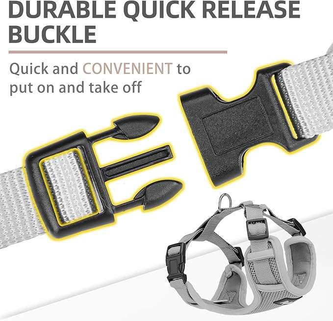 PUPTECK Small Dog Harness and Leash Set, No Pull Adjustable Puppy Cat Harness, Reflective Soft Mesh Pet Vest Small Sized, Grey, XS